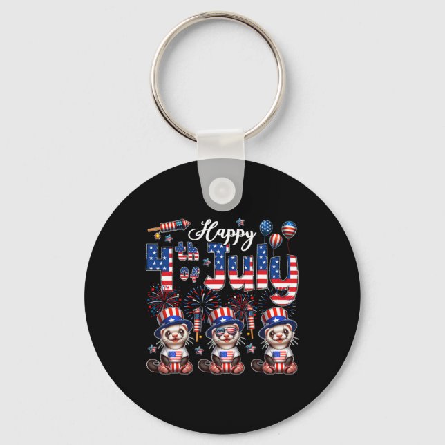 Porte-clés Joyeux drapeau 4 juillet trois chouettes tourelles (Recto)