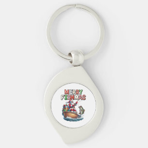 Porte-clés Joyeux Fishmas Papa Noël Amoureux de la Pêche Drôl