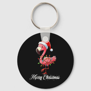 Porte-clés Joyeux Flamant rose de Noël Père Noël Fa La La Min
