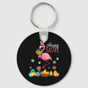 Porte-clés Joyeux Flamant rose de Pâques avec Oeufs de Pâques