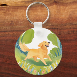 Porte-clés Joyeux Golden Retriever Carte d'aquarelle