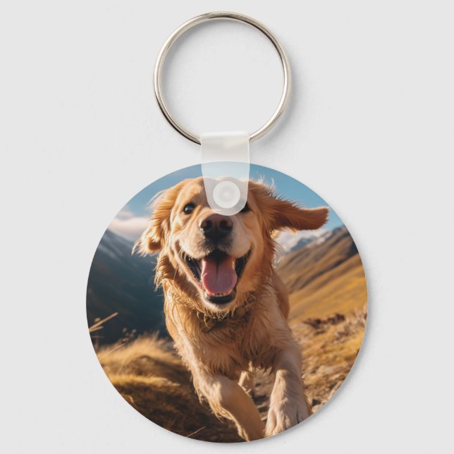 Porte-clés Joyeux Golden Retriever en cours (Recto)