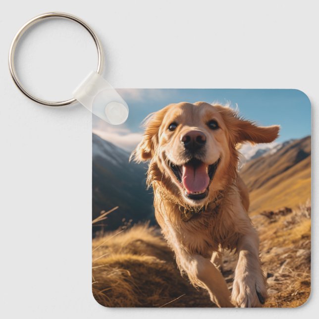 Porte-clés Joyeux Golden Retriever en cours (Recto)