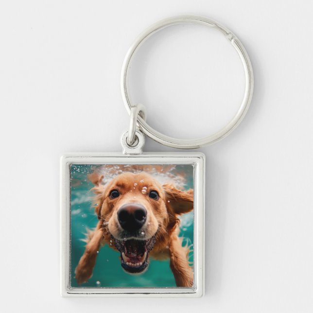 Porte-clés Joyeux Golden Retriever nager sous l'eau (Devant)