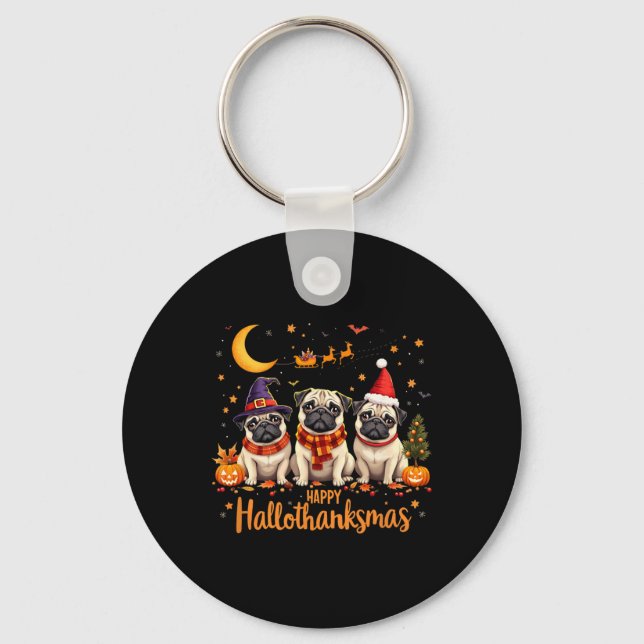 Porte-clés Joyeux Hallothanksmas Carlin Chiens Halloween Than (Recto)