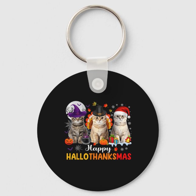 Porte-clés Joyeux Hallothanksmas Chats Halloween Thanksgiving (Recto)