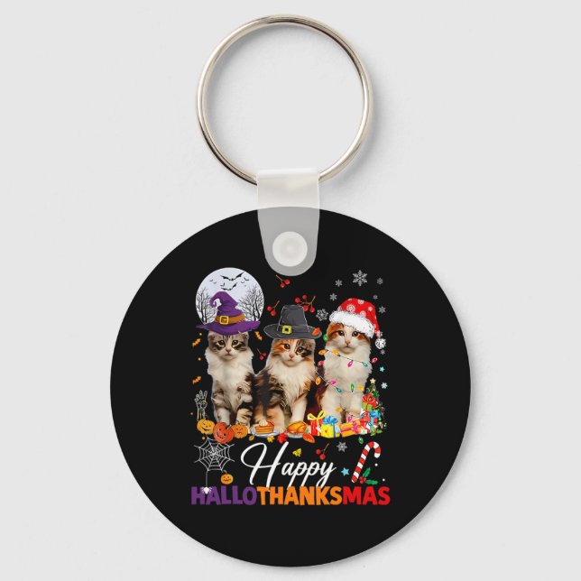 Porte-clés Joyeux Hallothanksmas Chats Mignons Halloween Than (Recto)