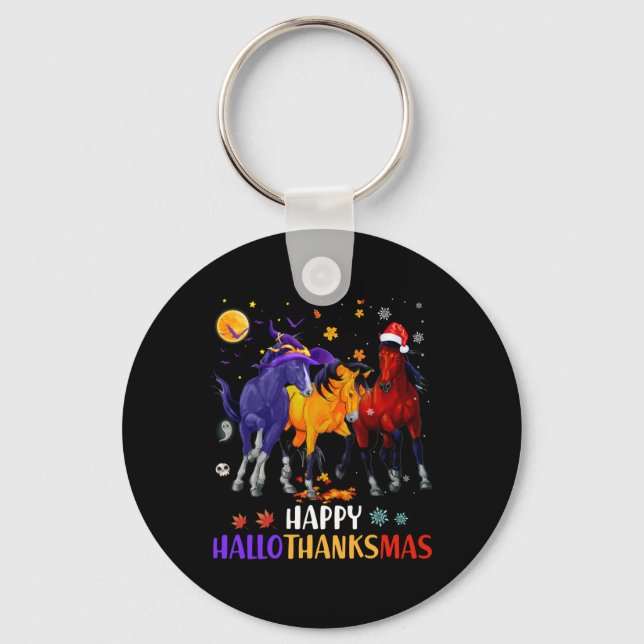 Porte-clés Joyeux Hallothanksmas Cheval Halloween Thanksgivin (Recto)