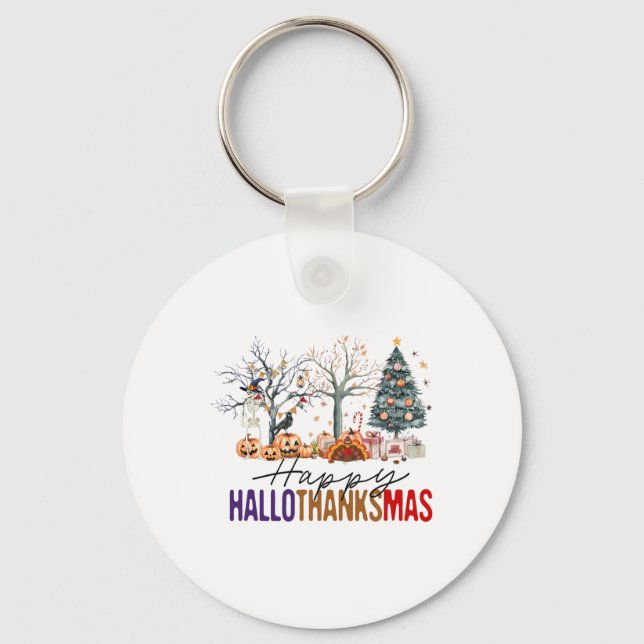 Porte-clés Joyeux Hallothanksmas Joyeux Halloween Thanksgivin (Recto)