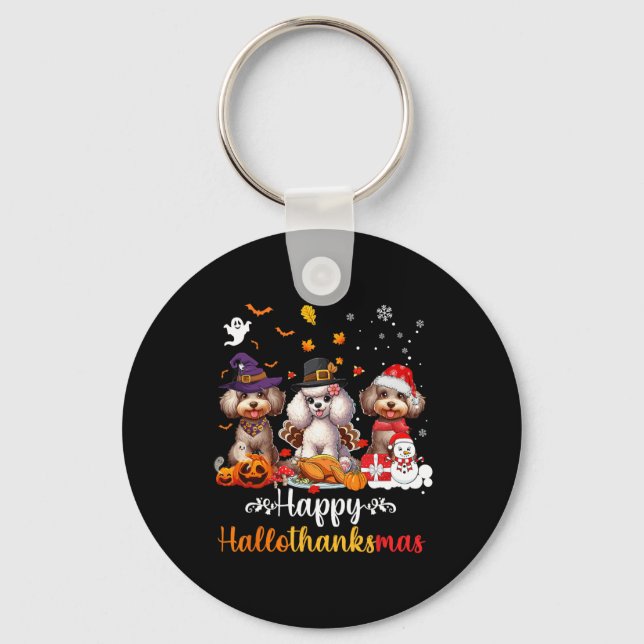 Porte-clés Joyeux Hallothanksmas Poodle Dog Halloween Christm (Recto)
