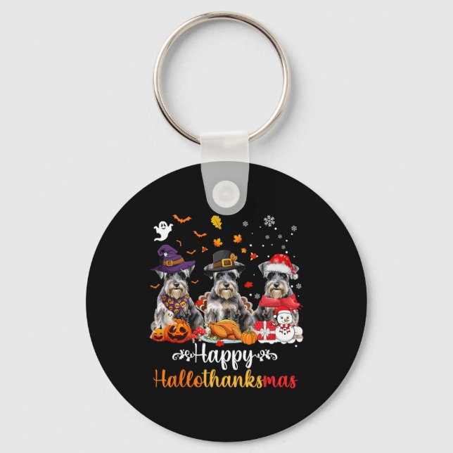 Porte-clés Joyeux Hallothanksmas Schnauzer Chien Halloween Ch (Recto)