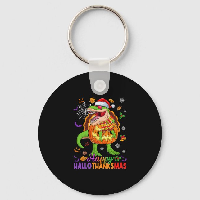 Porte-clés Joyeux Hallothanksmas T Rex Halloween Thanksgiving (Recto)