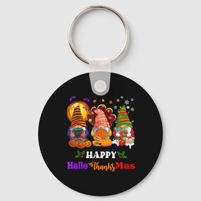 Porte-clés Joyeux Hallothanksmas Trois Gnomes Halloween Joyeu (Recto)