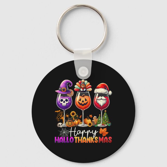 Porte-clés Joyeux Hallothanksmas Vin Halloween Thanksgiving C (Recto)