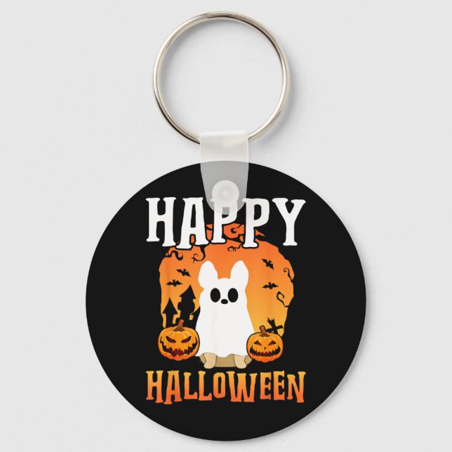 Porte-clés Joyeux Halloween Chien Fantôme (Recto)
