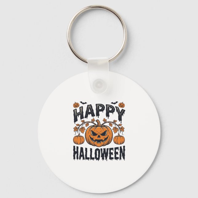 Porte-clés Joyeux Halloween Citrouille Design de Gravure Vint (Recto)