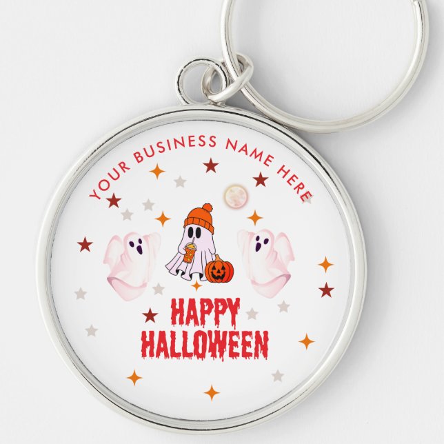 Porte-clés Joyeux Halloween Fantôme Mignon & Personnalisable (Devant)