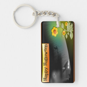 Porte-clés Joyeux Halloween & Fleurs -