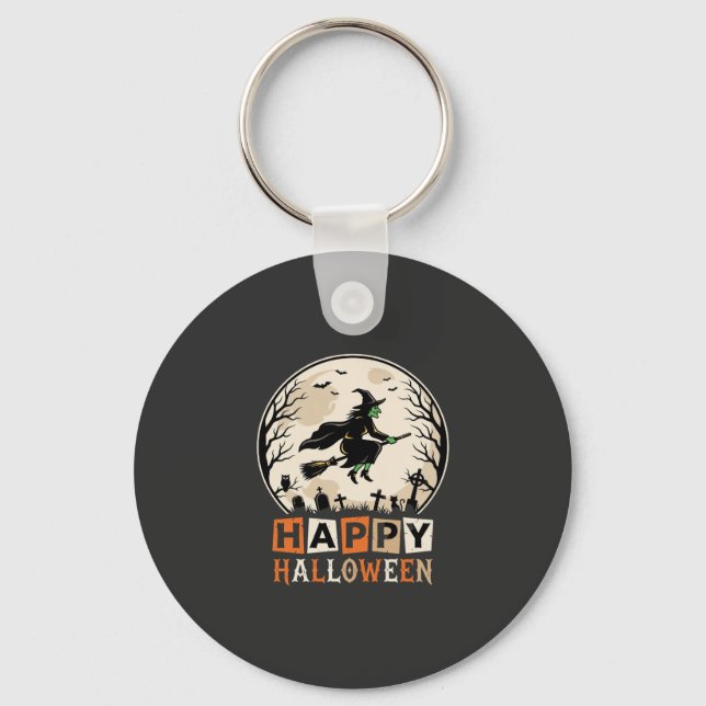 Porte-clés Joyeux Halloween Sorcière Lune Cimetière Conceptio (Recto)