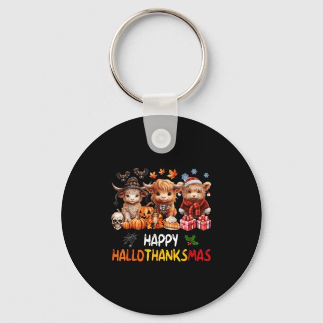 Porte-clés Joyeux Halloween Thanksgiving Christmas Highland C (Recto)