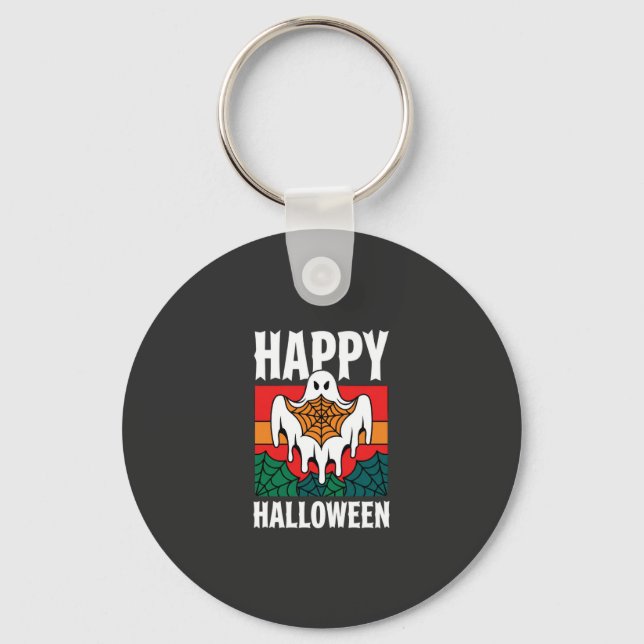 Porte-clés Joyeux Halloween Toile Araignée Fantôme Rétro (Recto)