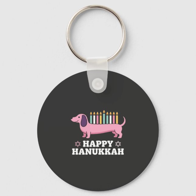 Porte-clés Joyeux Hanukkah chien teckel (Recto)