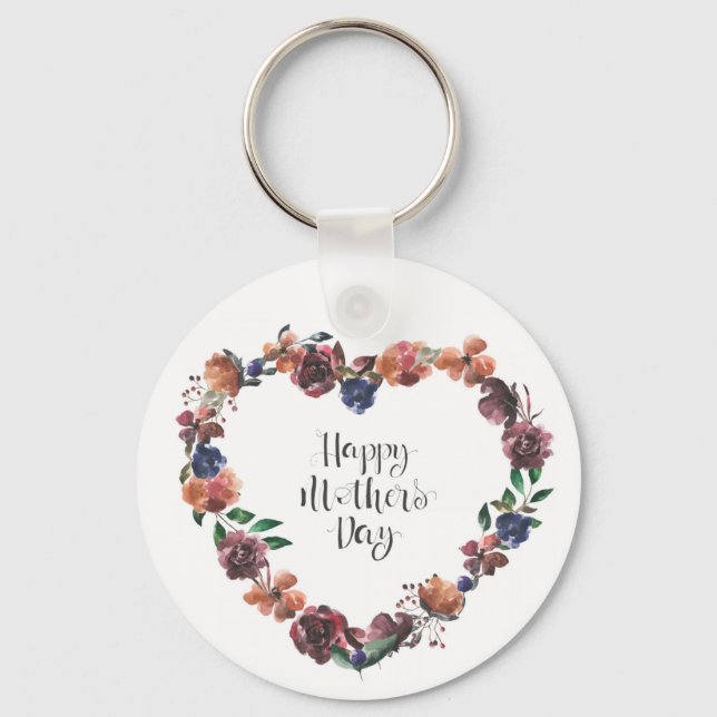 Porte-clés Joyeux Jour des Mères Coeur Floral Fleurs Script (Recto)