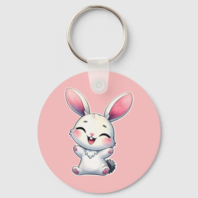Porte-clés Joyeux lapin aquarelle (Recto)