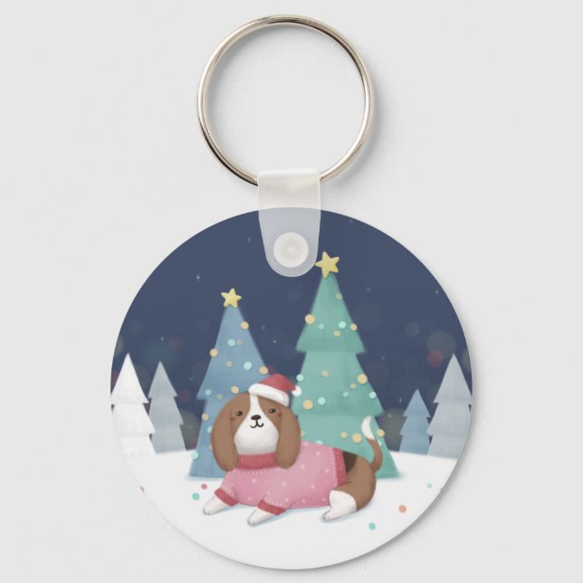 Porte-clés Joyeux Noël : Art d'Illustration Beagle (Recto)