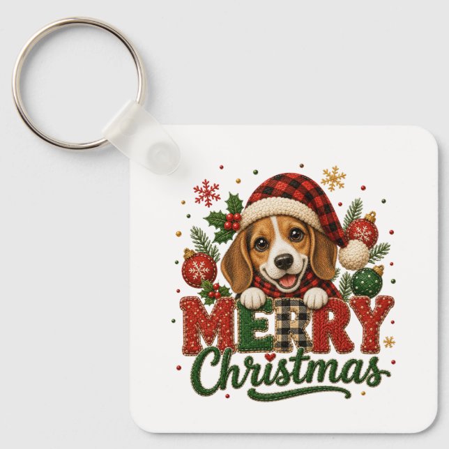 Porte-clés Joyeux Noël Beagle Mignon (Recto)