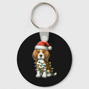 Porte-clés Joyeux Noël Beagle Santa Noël Lumières Chien 