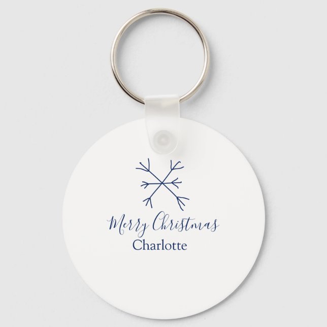 Porte-clés Joyeux Noël bleu flocons ajouter nom fêtes (Recto)