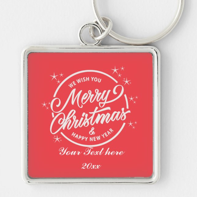 Porte-clés Joyeux Noël & Bonne Année, Typographie Blanche (Devant)