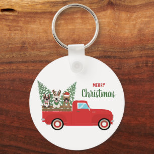 Porte-clés Joyeux Noël Bouledogues Français Camionnette Rouge