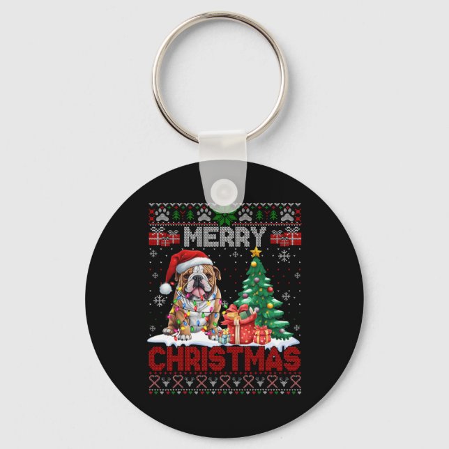 Porte-clés Joyeux Noël Bulldog Amoureux de les chiens famille (Recto)