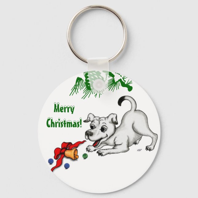 Porte-clés Joyeux Noël ! Chiot avec Bell et Ball (Recto)
