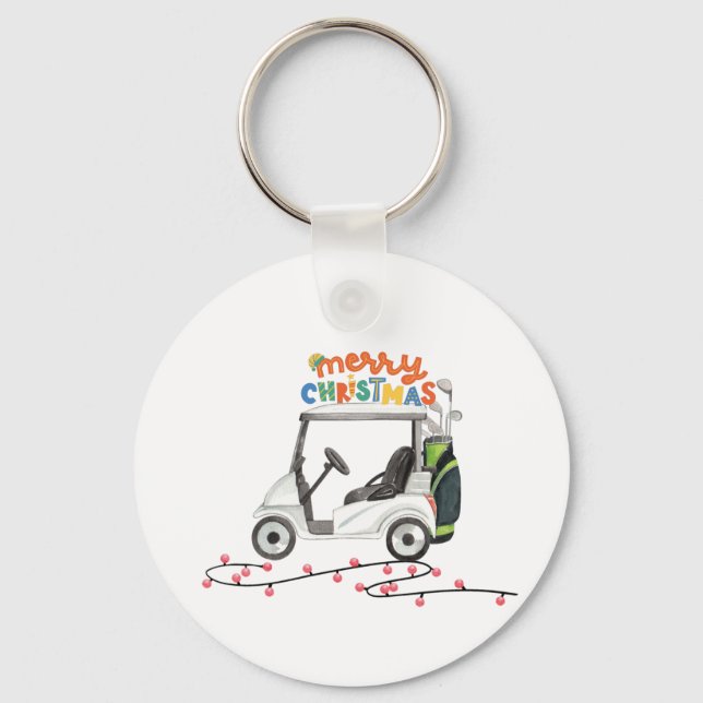 Porte-clés Joyeux Noël de golf avec chariot de sac de golf  (Recto)