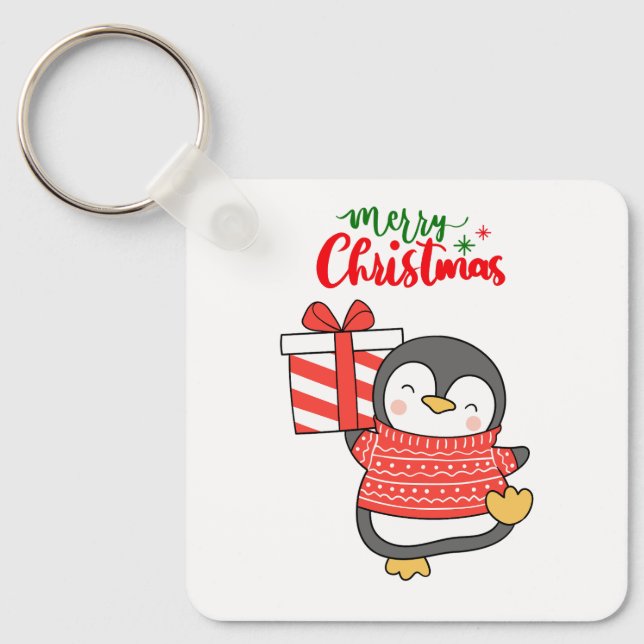 Porte-clés Joyeux Noël de Pingouin mignon (Recto)