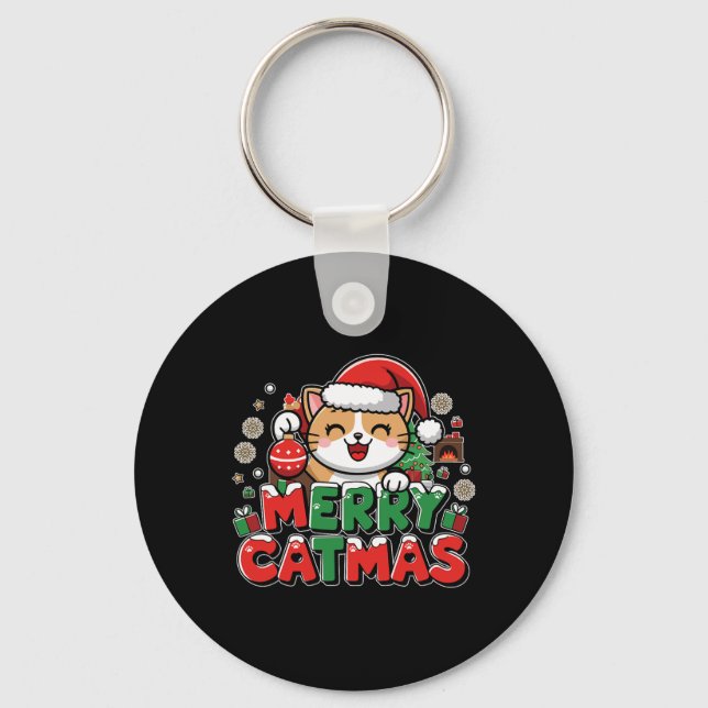 Porte-clés Joyeux Noël Décor Père Noël Chat Drôle Chris (Recto)