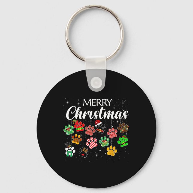 Porte-clés Joyeux Noël Empreinte de Patte de Chien Plaid de B (Recto)