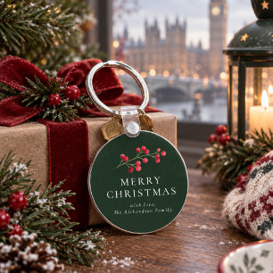Porte-clés Joyeux Noël en vert Famille personnalisée