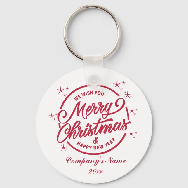 Porte-clés Joyeux Noël et Bonne Année, Typographie Rouge (Recto)