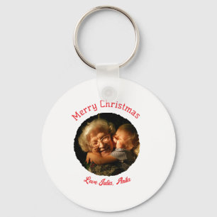 Porte-clés Joyeux Noël grand-mère fille photo cercle