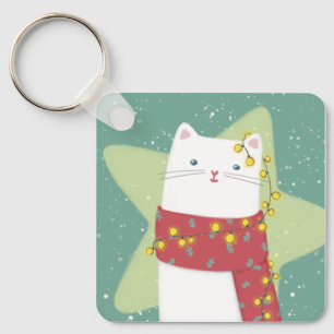 Porte-clés Joyeux Noël : Illustration de chat