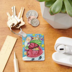 Porte-clés Joyeux Noël, le Père Noël avec des chatons et des 