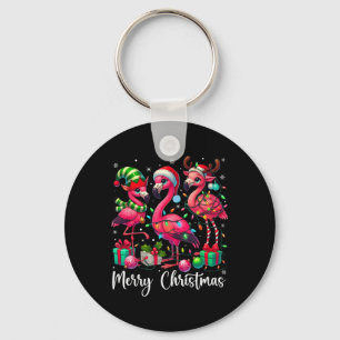 Porte-clés Joyeux Noël Lumières Flamant rose Santa Hat Snow X