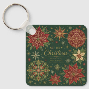 Porte-clés Joyeux Noël Mandala Orné de Poinsettias