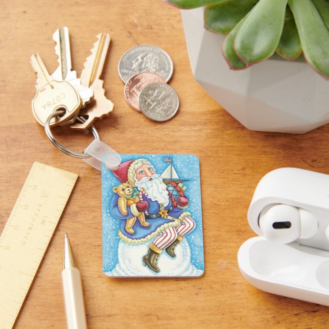 Porte-clés Joyeux Noël, Père Noël sur un boule de neige avec  (Bureau)