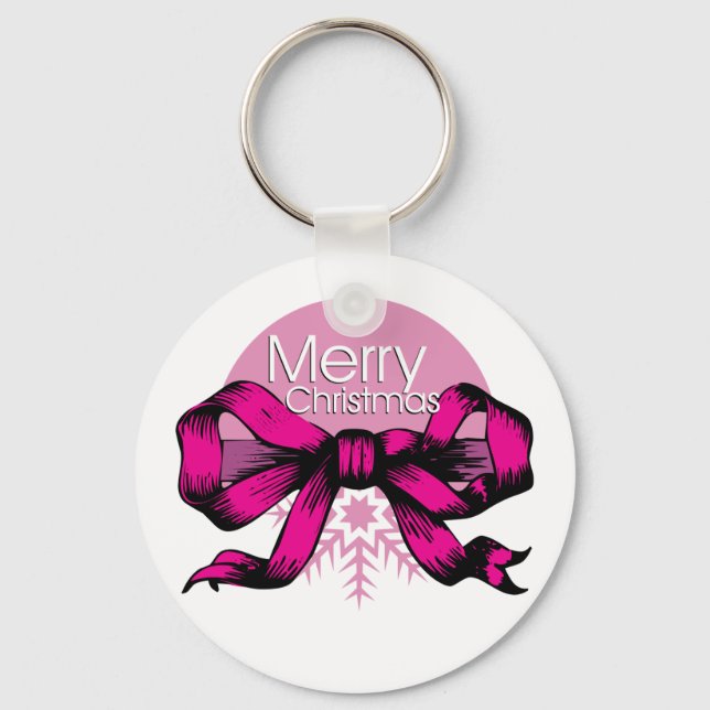 Porte-clés Joyeux Noël Ruban Rose (Recto)