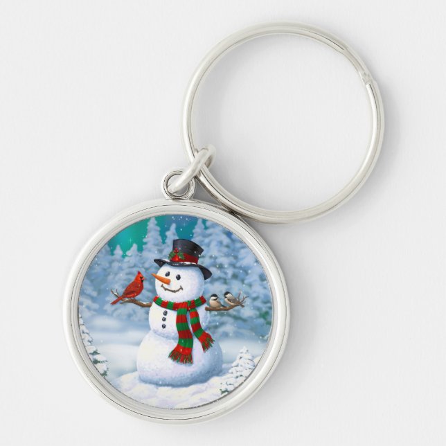 Porte-clés Joyeux Noël Snowman & Birds Winter Scene (Devant)
